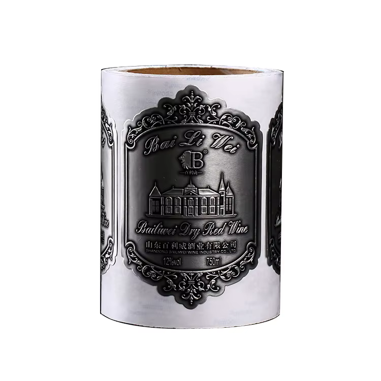 Custom Matte Silver Adhesive Wine Bottle Label